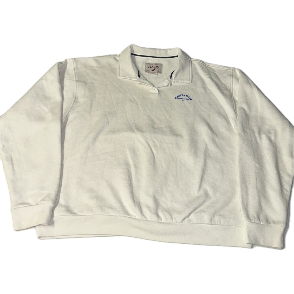 League 91  XL White Oversized Collared Pullover Niagara Falls Culinary Institute